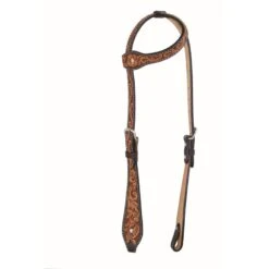 Western Rawhide Jim Taylor Performance Floral Tear Drop One Ear Headstall - Two Tone Brown