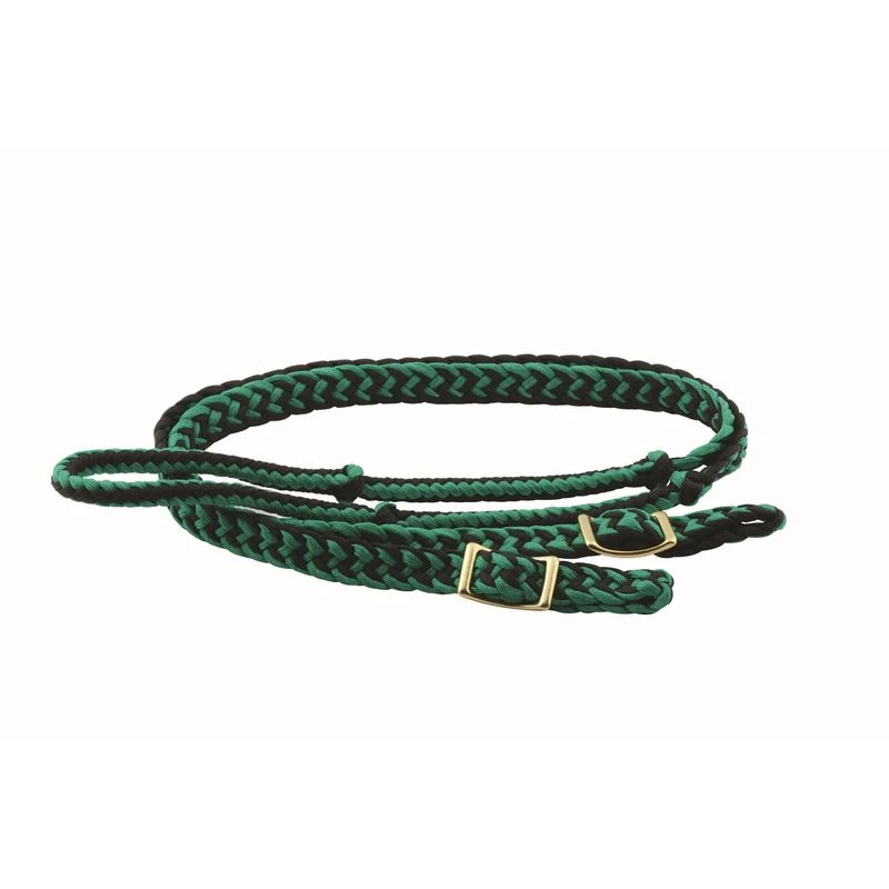 Western Rawhide 1" Braided Barrel Reins - Green/Black 1 Western Rawhide 1" Braided Barrel Reins - Green/Black