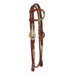 Western Rawhide Country Legend One Ear Double Ply Headstall With Braided Rawhide And Throat Strap - Chestnut