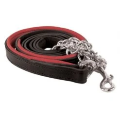 Perri's Padded Leather Lead W/Chain - Black/Red/Stainless