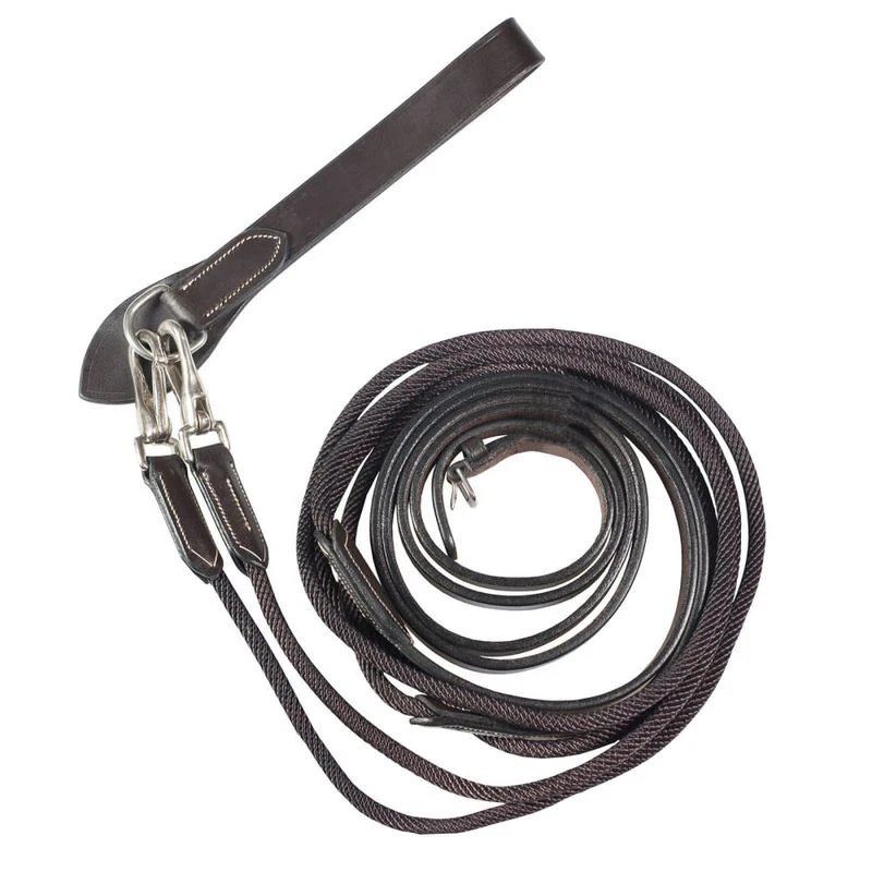 Horze Sparta Nylon/Leather Draw Reins - Dark Brown 1 Horze Sparta Nylon/Leather Draw Reins - Dark Brown