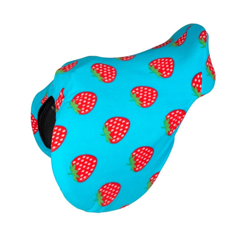 Shires Printed Fleece Saddle Cover - Strawberry 1 Shires Printed Fleece Saddle Cover - Strawberry