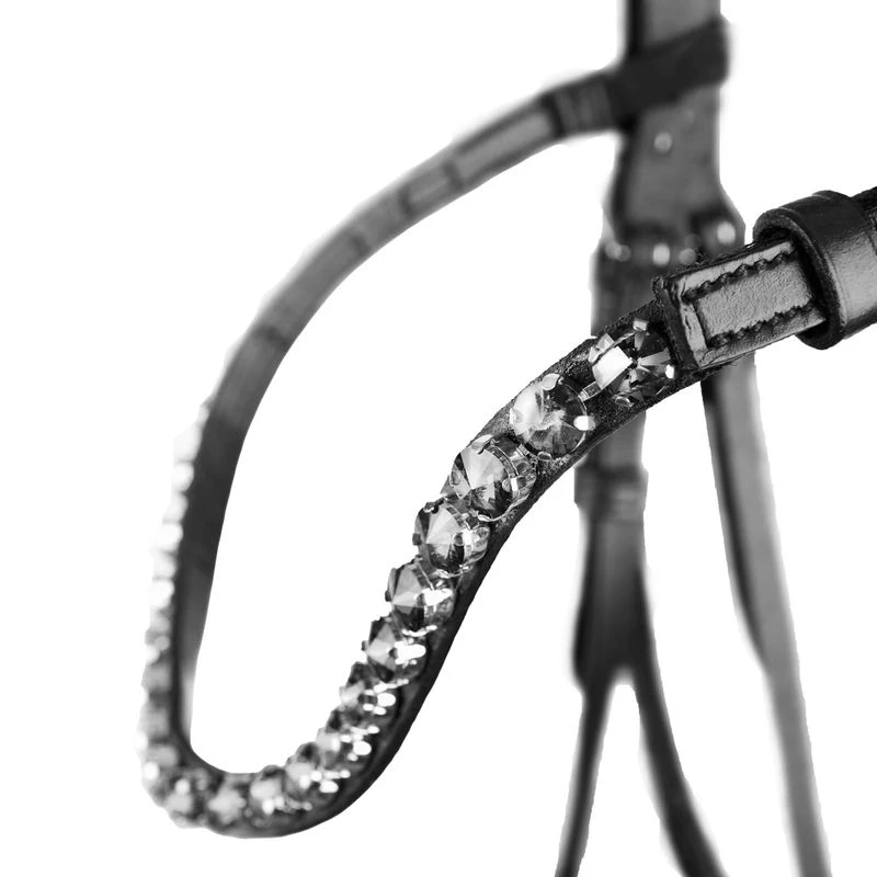 Horze Ergonomic Snaffle Bridle W/Curved Crystal Browband - Black/Black 2 Horze Ergonomic Snaffle Bridle W/Curved Crystal Browband - Black/Black - Image 2