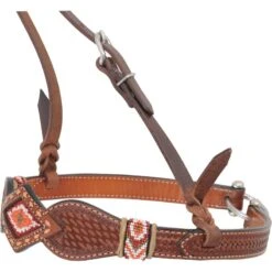 Western Rawhide Beads Noseband - Tan/Chestnut